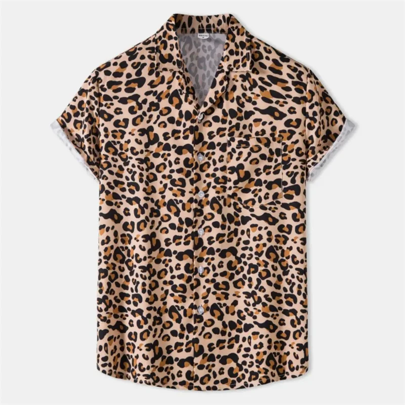 Vasaros 3D Leopardas Spausdinti Marškinėliai Vyrams Drabužius Atsitiktinis Atostogų Trumpas Rankovės Streetwear Mygtuką Drabužių Mens Atvartas Palaidinė Viršūnės