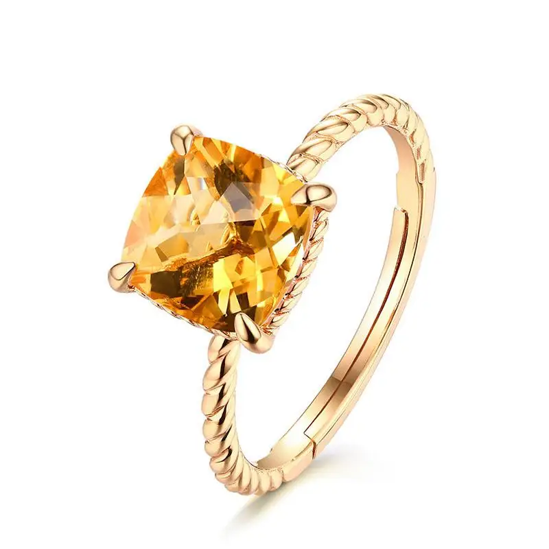Moterys, Briaunuotas citrinas rašė Žiedas S925 Sterlingas Sidabro 9k Auksu Geltona Kristalų Vestuvinių Žiedų Natūralus Akmuo Fine Jewelry
