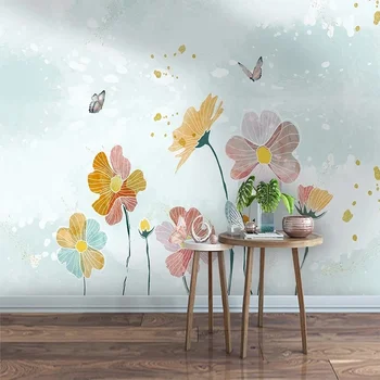Custom 3D Tapetai, Freskos Modernus Minimalistinio Mažų Šviežių Pink Gėlių Fone, Sienų Apdaila Dažymas Papel De Parede Tapety  10