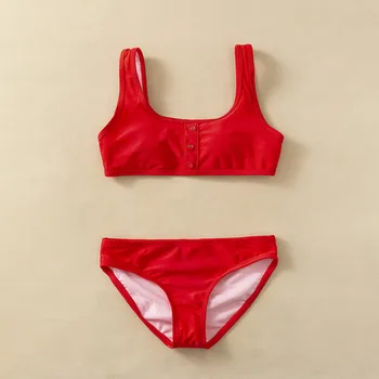 2022 Naujos Petnešos Bikini Kostiumas Dviejų vienetų Mados Raudonos Spalvos Maudymosi Mergaičių Vasaros Paplūdimio Drabužiai Vaikams, Maudymosi Kostiumą  10
