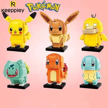 keeppley Pokemon blokai Pikachu Psyduck Charmander sujungimas vaikų žaislai Kawaii Squirtle modelio apdailos dovana  2