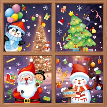 Kalėdiniai Langų Lipdukai Santa Claus Briedžių Sniego Lipdukai Lipdukas Linksmų Kalėdų Dekoracijos Namų Lipdukai Kalėdų Ornamentu  1