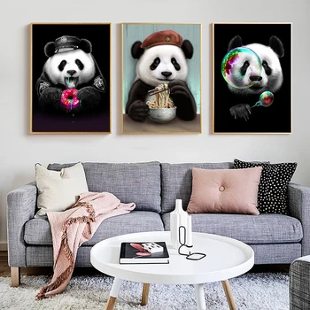 Juokinga Meno Mielas Animacinių filmų Gyvūnų Panda Valgyti Drobė, Tapyba, Plakatas Spausdinimo Cuadros Sienos Meno Kambarį Namų Dekoro (be Rėmelio)  4