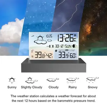 Skaidrus Oras Stotis Stiklo spalvotą Ekraną, Termometras, Drėgmės, Oro Skaitmeninis Drėgmėmačiu Stebėti Temperatūros Forecas B2I8  5