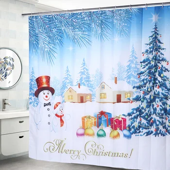 200x180cm Kalėdų Teminius Modelis Vandeniui Vonios kambarys Dušo Užuolaidos Su pakabinimo Kabliai  5