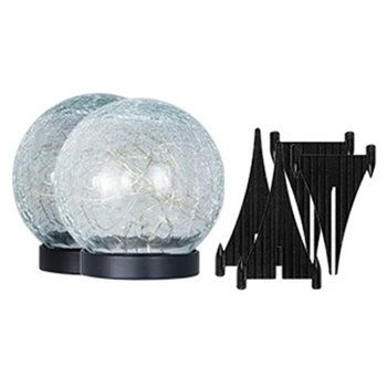 Krekingo Stiklo Kamuolys Lempa 2 Pak Saulės Sodas Žibintai Lauko Vandeniui, 30 LED Žemės Kraštovaizdžio Kieme Dekoro (Šiltai Balta) Patvarus  5