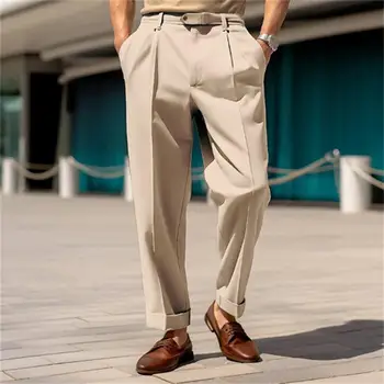 Vientisos Spalvos Vyrų Kelnės Kvėpuojantis Vyrų Kelnės Stilingi vyriški Kostiumas Kelnės Patogiai Vidurio Juosmens Pločio Kojų Kvėpuojantis oficialiai  10