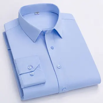 Naujas all-in-one šviesos prabangūs vyriški ilgomis rankovėmis marškinėliai, džentelmenas klasikinis verslo atsitiktinis ne-lyginimo vientisos spalvos oficialų suknelė  5