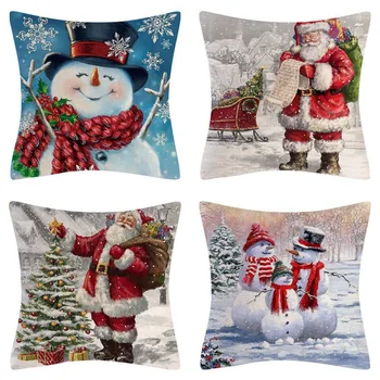 Kalėdų pagalvės užvalkalą Kalėdų eglutė Kalėdinė dekoracija žiemos atostogų apdailos namų sofos pagalvės užvalkalą 45x45cm Rinkinys 4  10