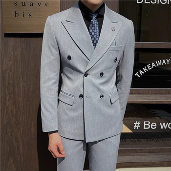 Naujas 2024 Klasikinis Britų Stiliaus vyriški Slim Fit Dviejų mygtukų vientisos Spalvos Kostiumas Trijų dalių vestuvių kostiumai vyrams  10