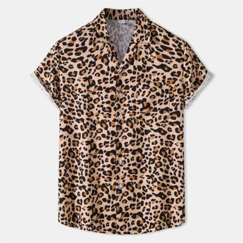 Vasaros 3D Leopardas Spausdinti Marškinėliai Vyrams Drabužius Atsitiktinis Atostogų Trumpas Rankovės Streetwear Mygtuką Drabužių Mens Atvartas Palaidinė Viršūnės  10