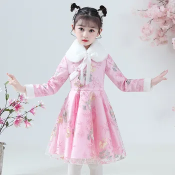 Žiemos Naujųjų Metų Suknelė Mergaičių Siuvinėjimo Tango Tiktų Vaikams Kinijos Puikus Senovės Hanfu Vaikų Medvilnės-paminkštintas Drabužiai  10