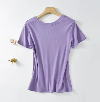 Kieto Pagrindinių Trumpas Rankovės Moterų Atsitiktinis Marškinėlius spalva  0
