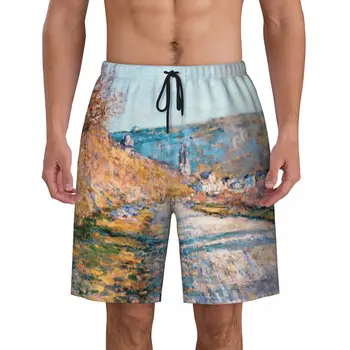 Claude Monet Tapybos Menas Spausdinti Vyrų Plaukti Lagaminai Quick Dry maudymosi Kostiumėliai Paplūdimio Valdybos Šortai Kelio Vetheuil Boardshorts  10