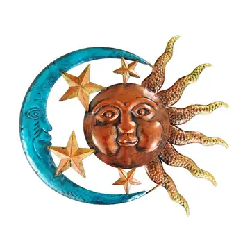 Metalinės Sienos Meno Saulė, Mėnulis, Žvaigždės, Mėnulis Skulptūra Sienos Pakabinti Papuošalai Metalo Saulės Ir Mėnulio Sienos Kabo Dekoro Sun Moon Dangaus  5