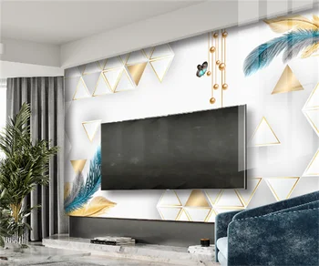 Modernus minimalistinis abstrakčiai plunksnų trikampis TV foną 3D professional užsakymą tapetai sienų tapyba  10