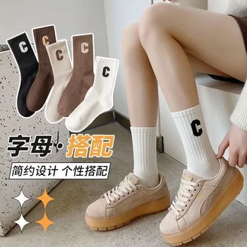 Didelis C raidė kojinės moterims, Pavasarį ir rudenį ilgai naujos medvilnės kojinės moteriškos sportinės kojinės dagčiai medvilnės atsitiktinis vientisos spalvos  10