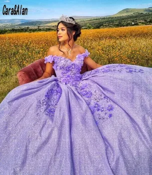 Cara&Alan Šviesiai Violetinė Quinceanera Suknelės 2022 Gėlių Aplikacijos Duobute Saldus 16 Mergaičių China Vestidos De 15 Años  10