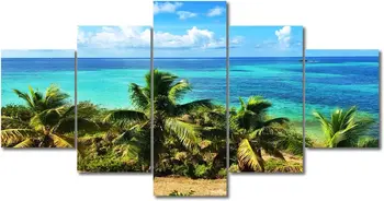 5vnt Fantastinis Vandenyno, su Palmių Kraštovaizdžio JAV Floridos Paplūdimys Dangaus Peizažas 5 vnt Meno HD Spausdinimo Namų Dekoro Kambario Sienų Dekoras  4