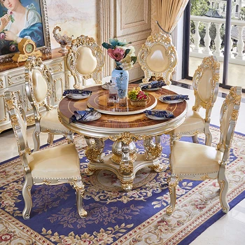 Europos stiliaus valgomasis kartu buitinių apskritojo stalo su patefonu, visą medžio masyvo valgomojo stalas, apskrito stalo ryžių,  10