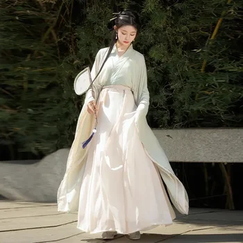VANDENS Hanfu Moterų Suknelės vientisas Juosmens ilgio Sijonai Žalia Wei Jin Han Dinastijos Fu Moteris Ru Sijonas Platus Rankovėmis Pavasario Vasaros  10