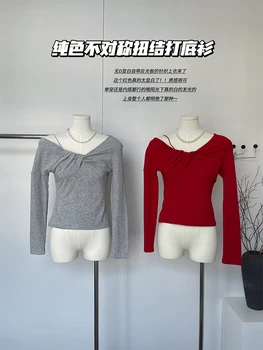 Moterų Raudona marškinėliai korėjos Y2k Tee Viršuje Harajuku Derliaus Streetwear 90s Estetinės Mados Long Sleeve T-shirt 2000-ųjų Drabužius 2023  10
