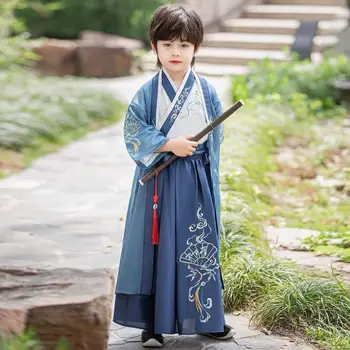 Mėlyna Hanfu berniukas plonas aukštos klasės Kinijos tradicinės gražus childe nacionalinės Tango kostiumas ilgomis rankovėmis siuvinėjimo Kinų stiliaus  10