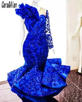 Vestidos Formales Undinė Royal Blue Vakare Chalatai Moterims, Šaliai, Suknelės, Nėriniai Aplikacijos Kristalų ilgomis Rankovėmis Promenadzie Suknelė 2021  1