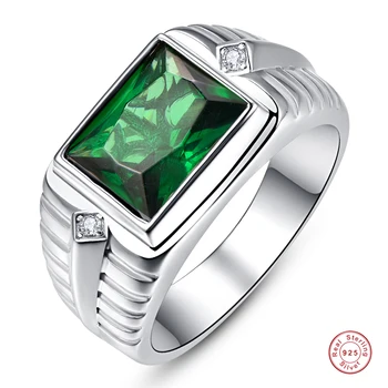 925 Sterlingas Sidabro vyriški Žiedai Aukštos Kokybės Smaragdas Balta Kubinis Cirkonis Vestuvių Žiedas Aikštėje Žalia Cirkonis Vyrų Žiedas  5