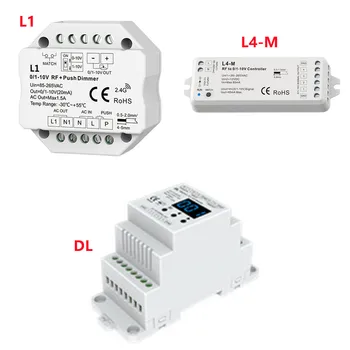 DMX Adresas valdytojas 0/1-10V Signalo Keitiklis RF 0/1-10V dimeris ir DMX 0/1-10V dekoderis, išėjimas 1 arba 4 kanalų 0/1-10V signalu  10