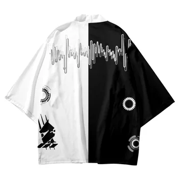 Juoda Balta Patchwor Samurajus Marškinėliai, Drabužių, Tradicinių Haori Kimono Moterys Vyrai Japonijos Azijos Streetwear Cardigan Yukata Cosplay  10