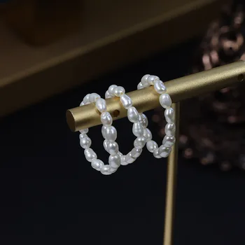 Elegantiškas Natūralių Gėlavandenių Perlų Žiedai Moterims Vestuvių Papuošalai Mini Maži Ryžių Baroko Perlai Kryptis Piršto Žiedą, Minimalistinio  4