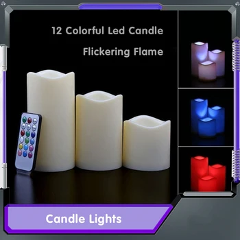Flameless LED Žvakių Šviesoje, 12 spalvotu LED Arbatos Šviesos Laikmatis, Nuotolinio Valdymo pultas, Namų Šaliai, papuošalai Kalėdų, 3Pcs  10