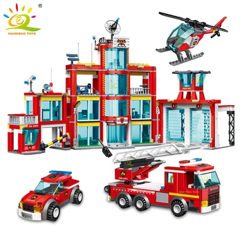 HUIQIBAO 1273pcs Miesto Priešgaisrinės Stoties Modelio Blokai Berniukai Gaisrininkų Sunkvežimis Švietimo Statybos Plytų Žaislai Vaikams  10