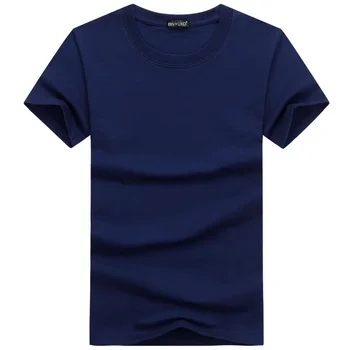 B8509 Atsitiktinis Stilius Paprastas vientisos Spalvos vyriški marškinėliai Medvilnės, Tamsiai Mėlynos Reguliariai Fit marškinėliai Vasaros Viršūnes Tee Marškinėliai Vyras Drabužiai  10
