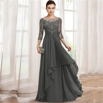 Šifono Appliques Ilgas Šalis Suknelės Elegantiškas-Line Motina Nuotakos Suknelės Moteris Vestuvėms Klostyti Suknelė  10