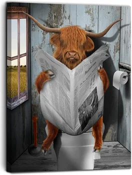 Karvė skaityti laikraščio tualetas, drobė, tapyba spausdinti wallart tapybos namų puošybai kūrinys kambarį apdailos vonios kambarys  5