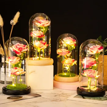 Trijų Dirbtinių Rožių Stiklo danga Papuošalai Sausų Gėlių Puokštė, Motinos Diena, Valentino Diena Kūrybos Stiklo Snaigės Ornament  10