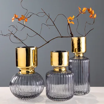 Europos lengvosios prabanga galvanizavimo aukso stiklo vazos, papuošalai vaisių plokštė namų minkštas gėlių kompozicijų kambarį  5