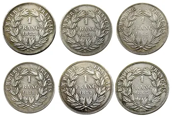 Prancūzija 1 Frankas 1853A-1863A Napoleonas III 6pcs Sidabro Padengtą Kopijuoti Monetas  5